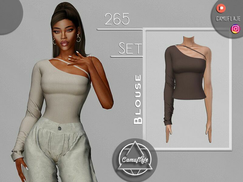 SET 265 – ONE Sleeved Blouse By Camuflaje 1 SET 265 – ONE Sleeved Blouse By Camuflaje Sims 4 CC