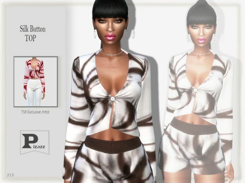 Silk Button TOP By Pizazz 1 Silk Button TOP By Pizazz Sims 4 CC