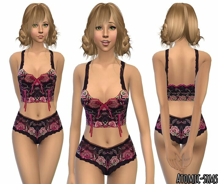 Simchic Floral Bustier Lingerie SET Conversion By Atomic-Sims 1 Simchic Floral Bustier Lingerie SET Conversion By Atomic-Sims Sims 4 CC