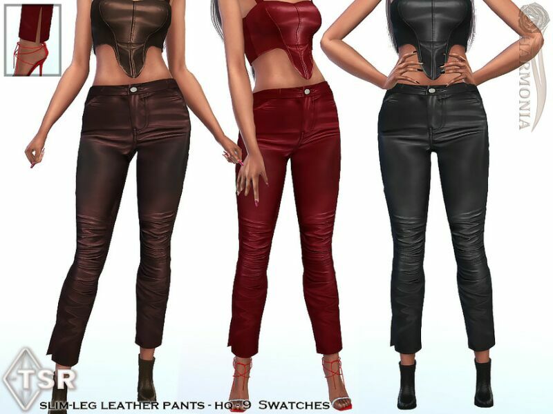 Slim-Leg Leather Pants By Harmonia 1 Slim-Leg Leather Pants By Harmonia Sims 4 CC