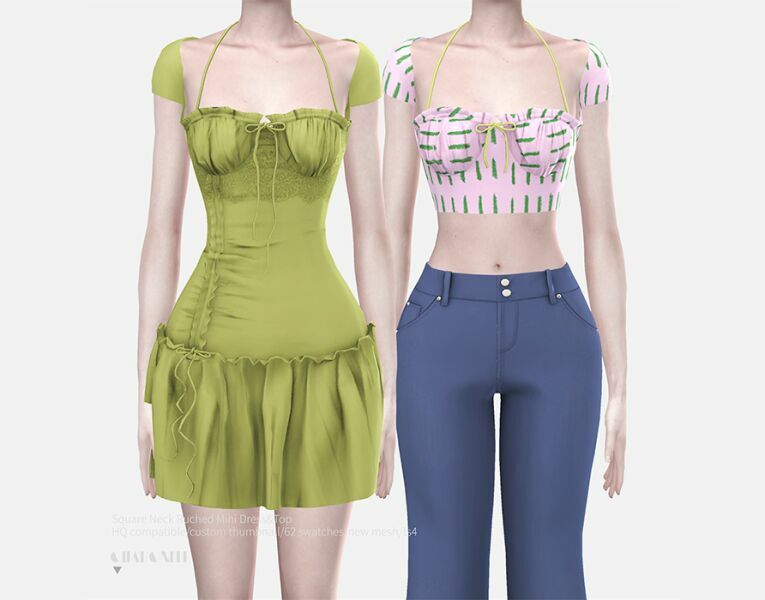 Square Neck Ruched Mini Dress&Top By Charonlee 1 Square Neck Ruched Mini Dress&Top By Charonlee Sims 4 CC