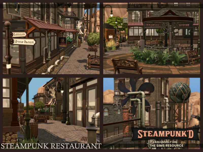 Steampunked – Steampunk Restaurant | Nocc By Simzmora 7 sims 4 cc steampunked steampunk restaurant nocc by simzmora 2