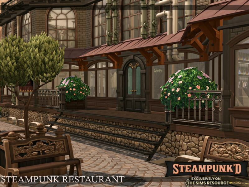 Steampunked – Steampunk Restaurant | Nocc By Simzmora 6 sims 4 cc steampunked steampunk restaurant nocc by simzmora 3