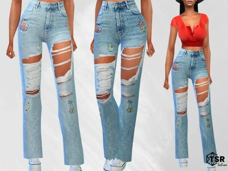 Straight LEG Applique MOM Jeans By Saliwa 1 Straight LEG Applique MOM Jeans By Saliwa Sims 4 CC
