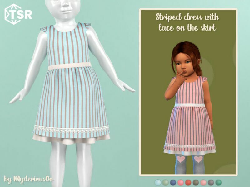 Striped Dress With Lace ON The Skirt By Mysteriousoo 1 Striped Dress With Lace ON The Skirt By Mysteriousoo Sims 4 CC