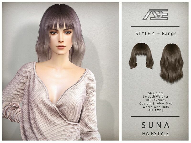 Suna – Style 4 With Bangs (Hairstyle) 1 Suna – Style 4 With Bangs (Hairstyle) Sims 4 CC
