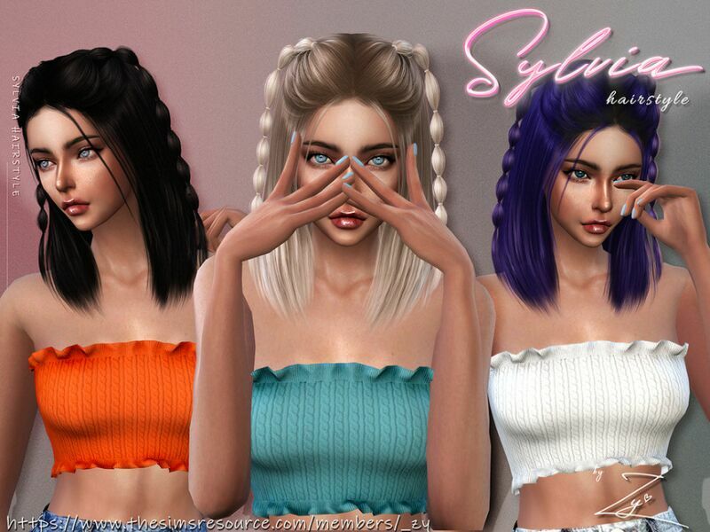 Sylvia Hairstyle ( Double Bubble Braids) By _ZY 2 sims 4 cc sylvia hairstyle double bubble braids by zy 2