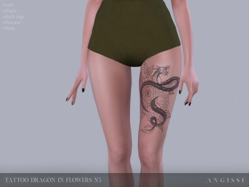 Tattoo-Dragon In Flowers N5 By Angissi 1 Tattoo-Dragon In Flowers N5 By Angissi Sims 4 CC