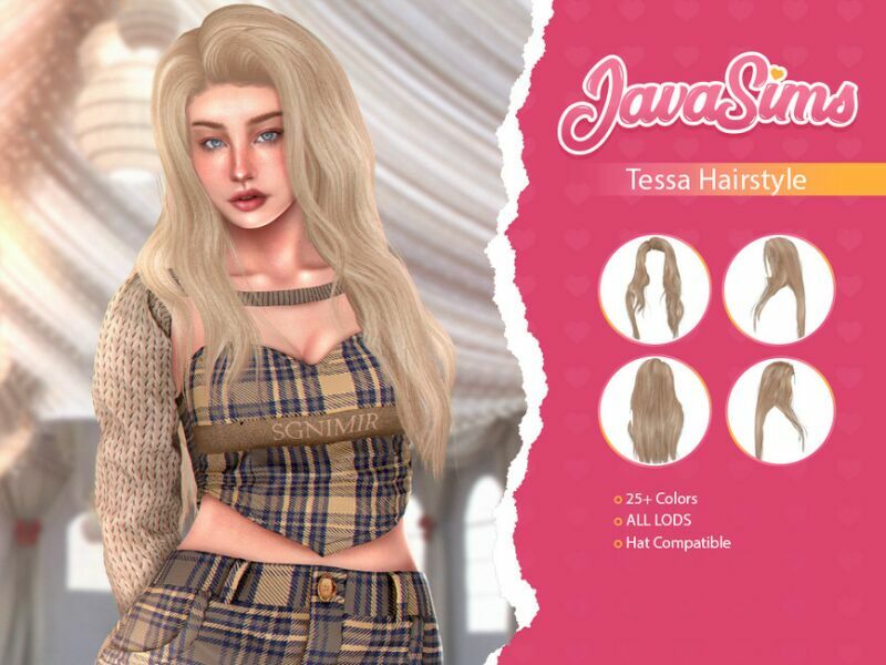 Tessa (Hairstyle) By Javasims 1 Tessa (Hairstyle) By Javasims Sims 4 CC