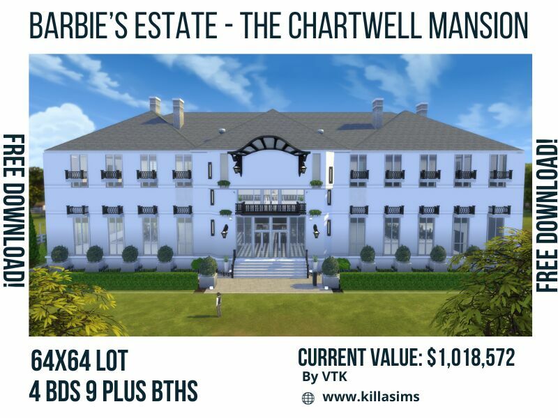 The Barbie Estates’ Chartwell Mansion By VTK 1 The Barbie Estates’ Chartwell Mansion By VTK Sims 4 CC