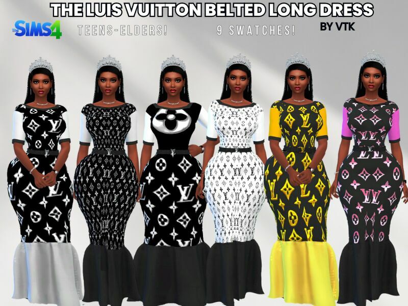 The Luis Vuitton Belted Long Dress By VTK 1 The Luis Vuitton Belted Long Dress By VTK Sims 4 CC