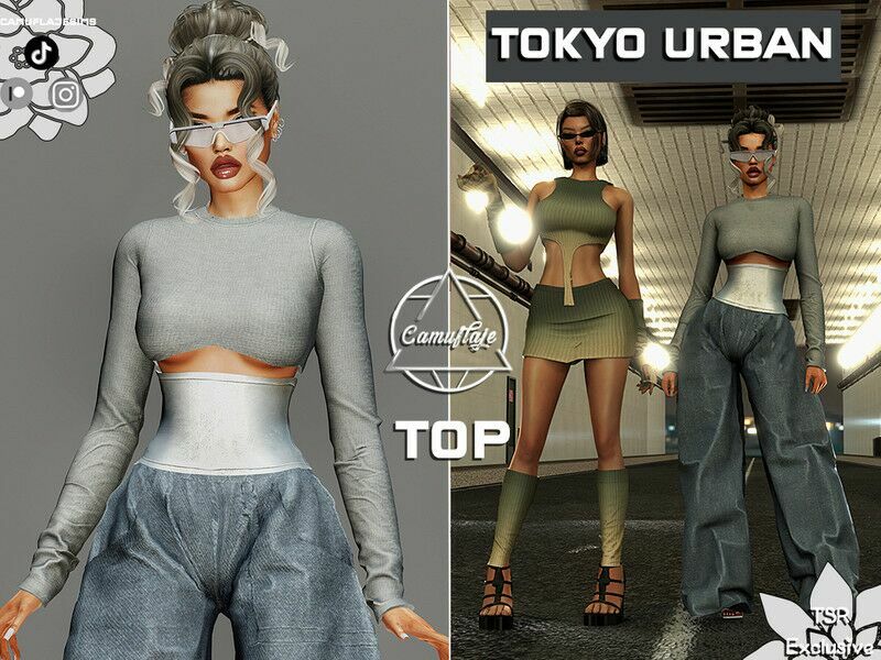 Tokyo Urban Collection – TOP With A Waistband By Camuflaje 1 Tokyo Urban Collection – TOP With A Waistband By Camuflaje Sims 4 CC