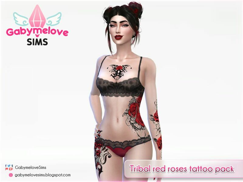 Tribal RED Roses Tattoo Pack 1 Tribal RED Roses Tattoo Pack Sims 4 CC