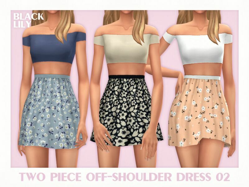 TWO Piece Off-Shoulder Dress 02 1 TWO Piece Off-Shoulder Dress 02 Sims 4 CC
