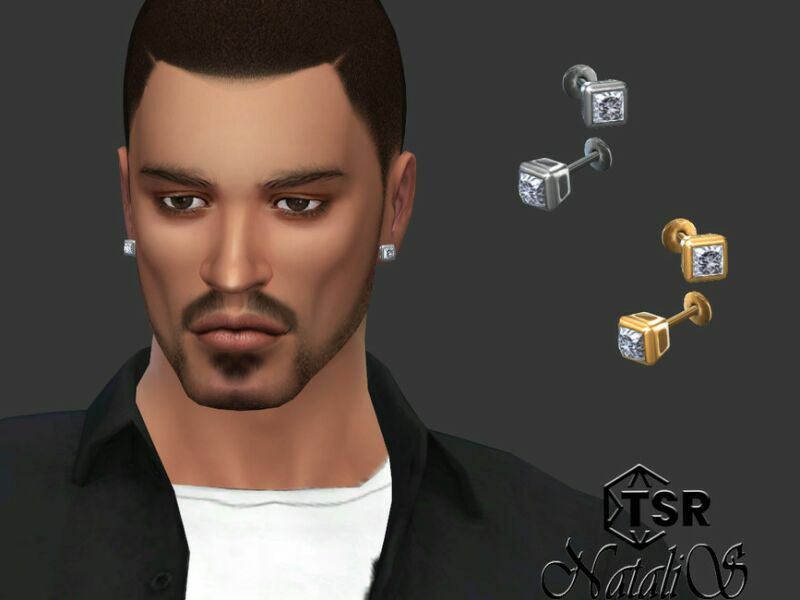 Unisex Bezel Princess Stud Earrings By Natalis 1 Unisex Bezel Princess Stud Earrings By Natalis Sims 4 CC
