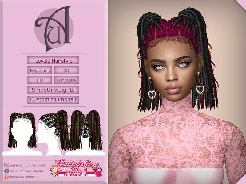 Valentines DAY – Lovelo Locs Pigtails 1 Valentines DAY – Lovelo Locs Pigtails Sims 4 CC