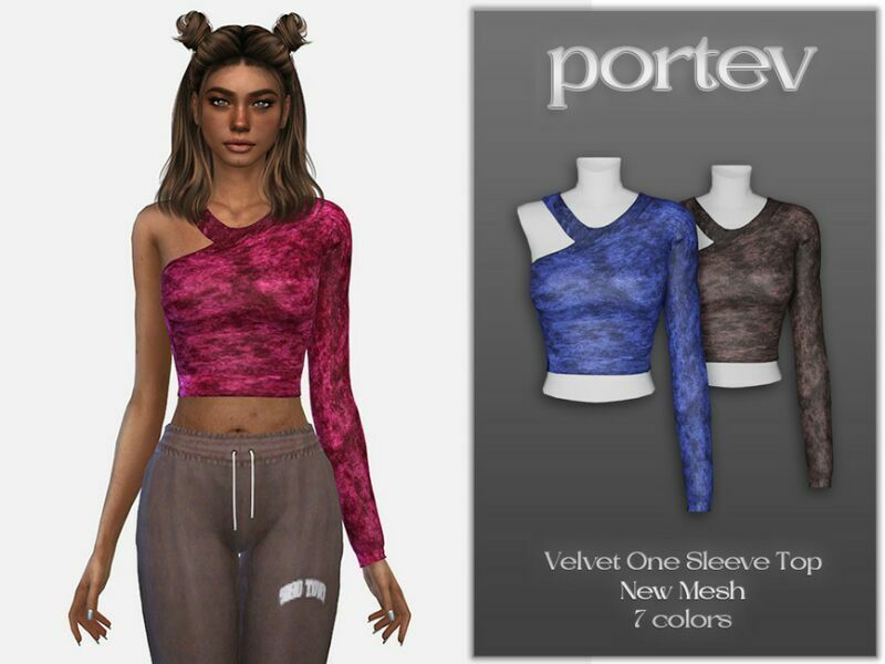 Velvet ONE Sleeve TOP By Portev 1 Velvet ONE Sleeve TOP By Portev Sims 4 CC