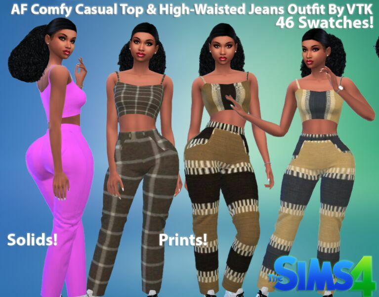 VTK AF The Casual Comfy TOP & High-Waisted Jeans HQ Outfit By VTK 1 VTK AF The Casual Comfy TOP & High-Waisted Jeans HQ Outfit By VTK Sims 4 CC