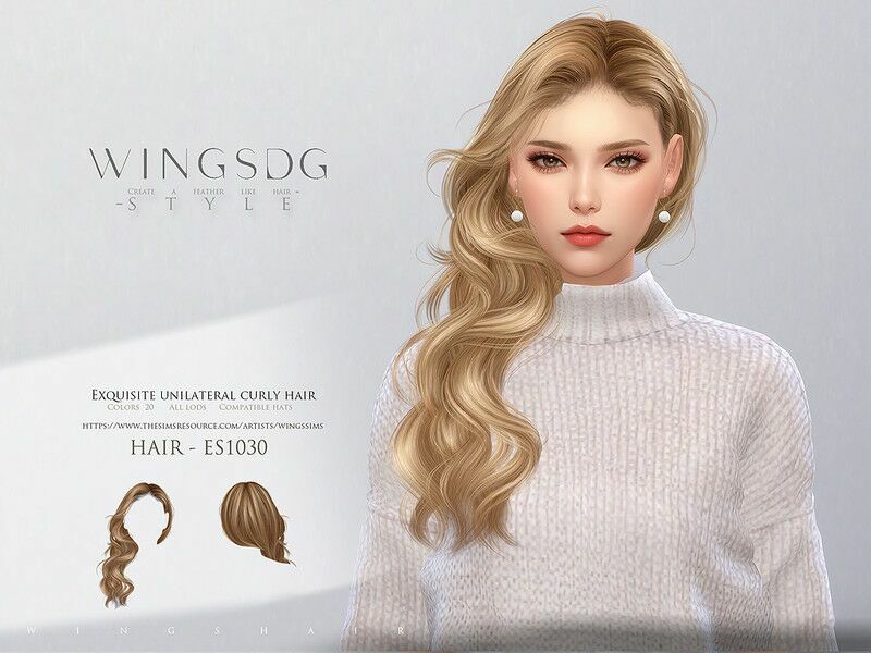 Wings-Es1025-Exquisite Unilateral Curly Hair By Wingssims 1 Wings-Es1025-Exquisite Unilateral Curly Hair By Wingssims Sims 4 CC