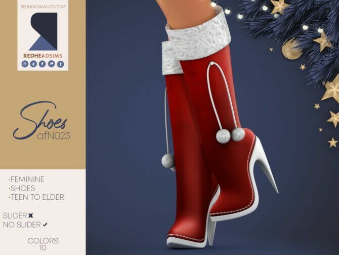 AF Shoes N023 | NO Slider Christmas Bots By Redheadsims 1 AF Shoes N023 | NO Slider Christmas Bots By Redheadsims Sims 4 CC