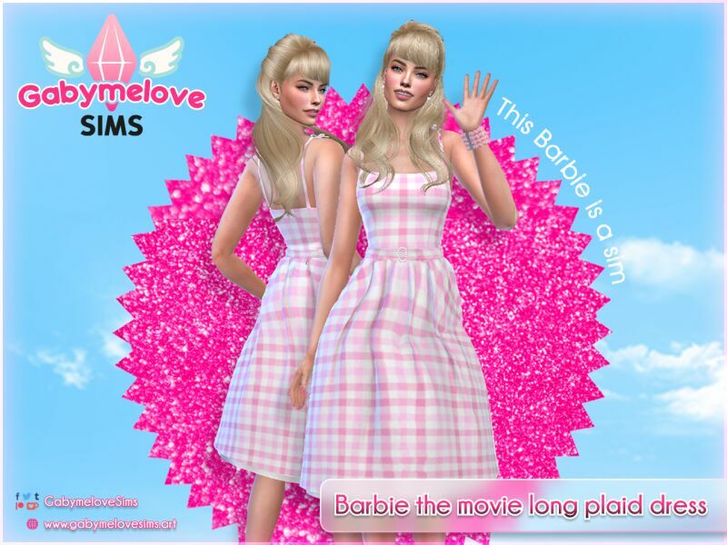 Barbie The Movie Pink Gingham Dress Outfit, SET 3 sims 4 cc barbie the movie pink gingham dress outfit set 4