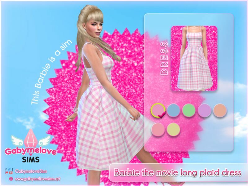 Barbie The Movie Pink Gingham Dress Outfit, SET 2 sims 4 cc barbie the movie pink gingham dress outfit set 5
