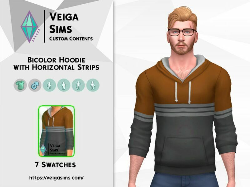Bicolor Hoodie With Horizontal Strips 1 Bicolor Hoodie With Horizontal Strips Sims 4 CC