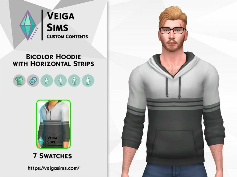 Bicolor Hoodie With Horizontal Strips 2 sims 4 cc bicolor hoodie with horizontal strips 2