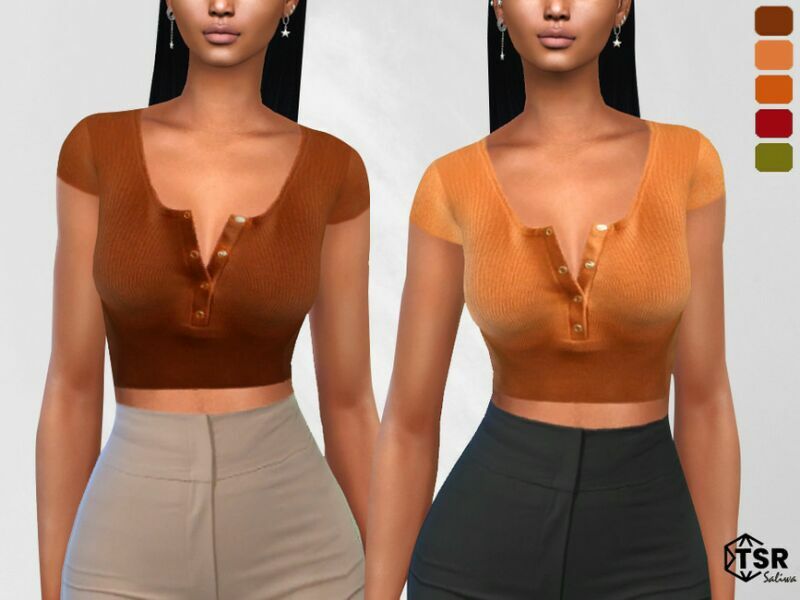 Button Open Cropped Summer Tops By Saliwa 1 Button Open Cropped Summer Tops By Saliwa Sims 4 CC