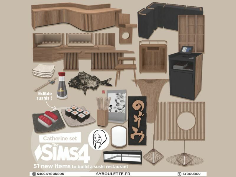 Catherine Sushis Restaurant SET By Syboulette 1 Catherine Sushis Restaurant SET By Syboulette Sims 4 CC