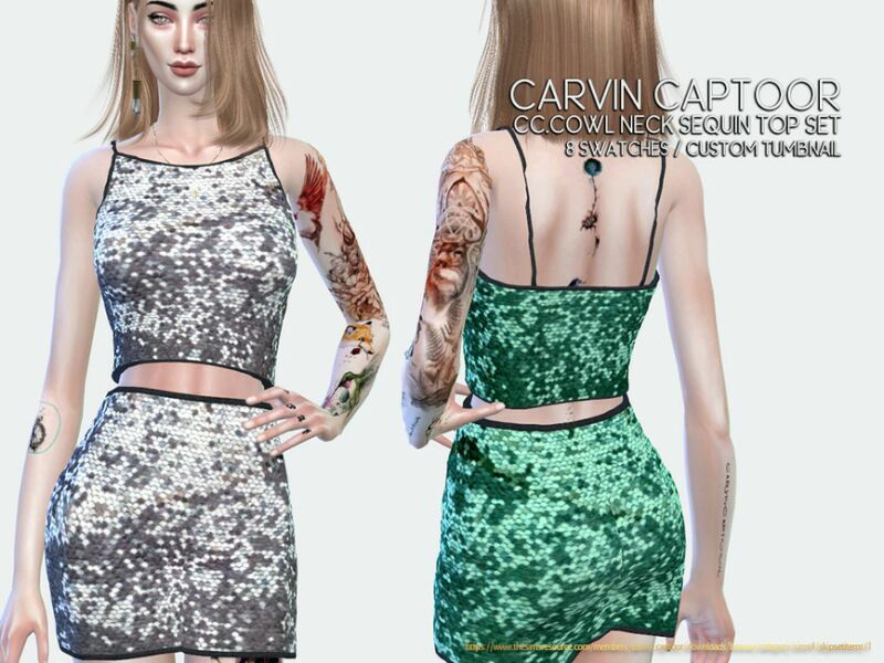 Cc.cowl Neck Sequin TOP SET 1 Cc.cowl Neck Sequin TOP SET Sims 4 CC