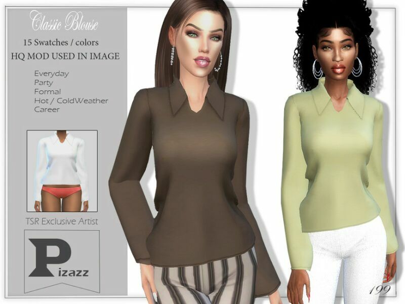 Classic Blouse By Pizazz 1 Classic Blouse By Pizazz Sims 4 CC