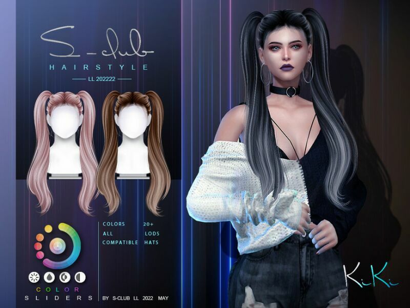 Double Tail Hairstyle (Kiki) By S-Club 1 Double Tail Hairstyle (Kiki) By S-Club Sims 4 CC