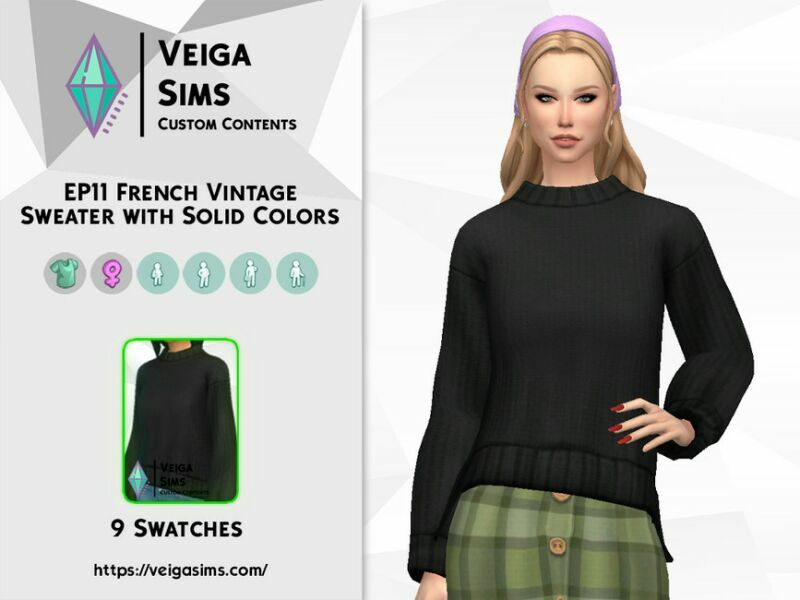 sims 4 cc ep11 french vintage sweater with solid colors 2