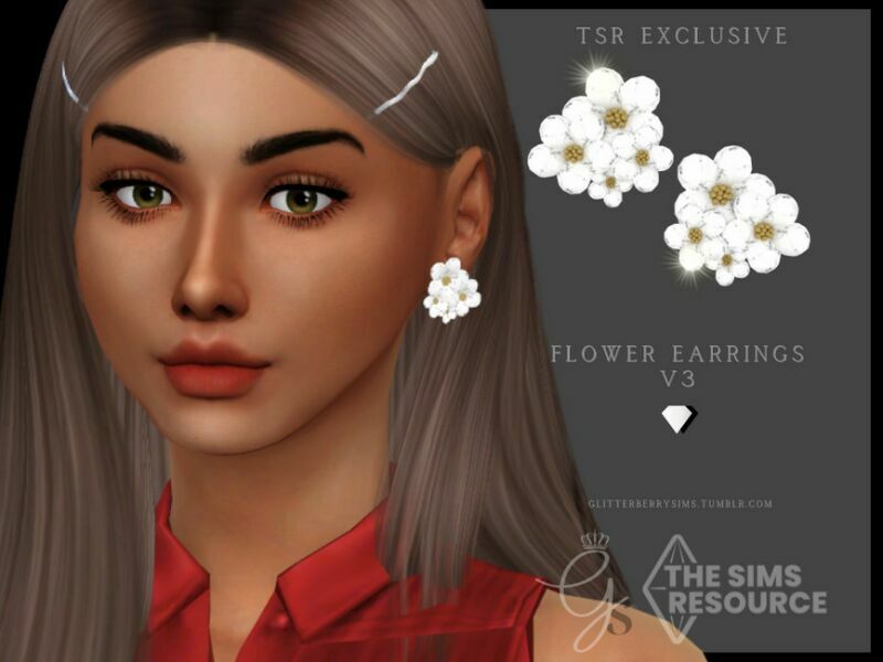 Flower Earrings V3 By Glitterberryfly 1 Flower Earrings V3 By Glitterberryfly Sims 4 CC