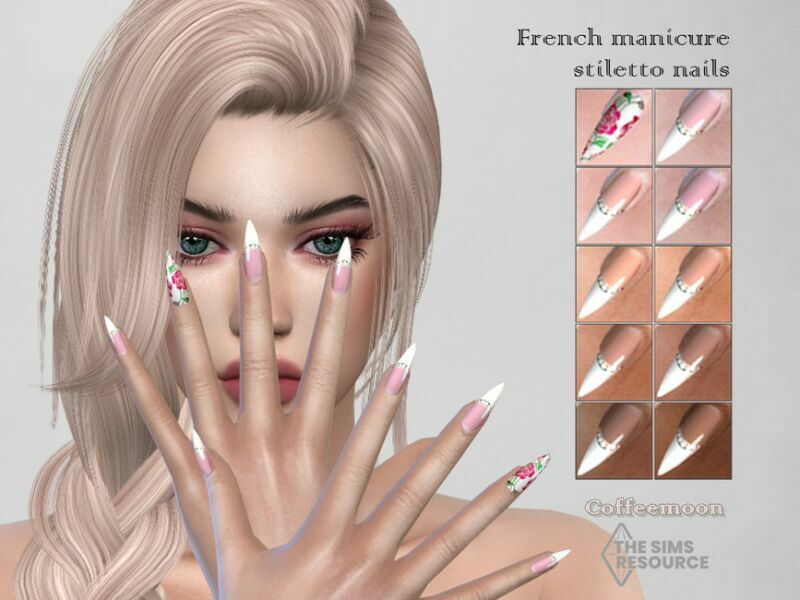 French Manicure Stiletto Nails By Coffeemoon 1 French Manicure Stiletto Nails By Coffeemoon Sims 4 CC
