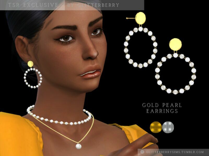 Gold Pearl Earring By Glitterberryfly 1 Gold Pearl Earring By Glitterberryfly Sims 4 CC