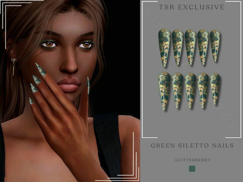 Green Stiletto Nails By Glitterberryfly 1 Green Stiletto Nails By Glitterberryfly Sims 4 CC