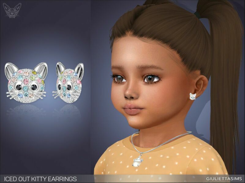 Iced OUT Kitty Earrings For Toddlers By Feyona 1 Iced OUT Kitty Earrings For Toddlers By Feyona Sims 4 CC
