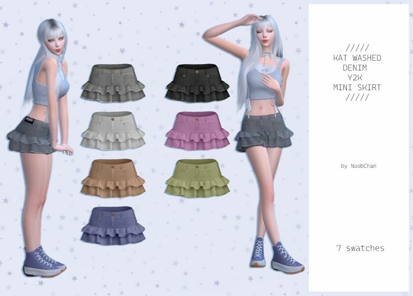 KAT Washed Denim Y2K Mini Skirt By Noobchan 1 KAT Washed Denim Y2K Mini Skirt By Noobchan Sims 4 CC