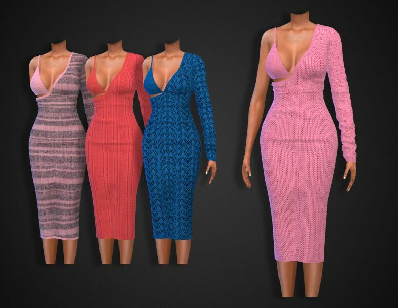 Knitted Dress With ONE Sleeve 1 Knitted Dress With ONE Sleeve Sims 4 CC
