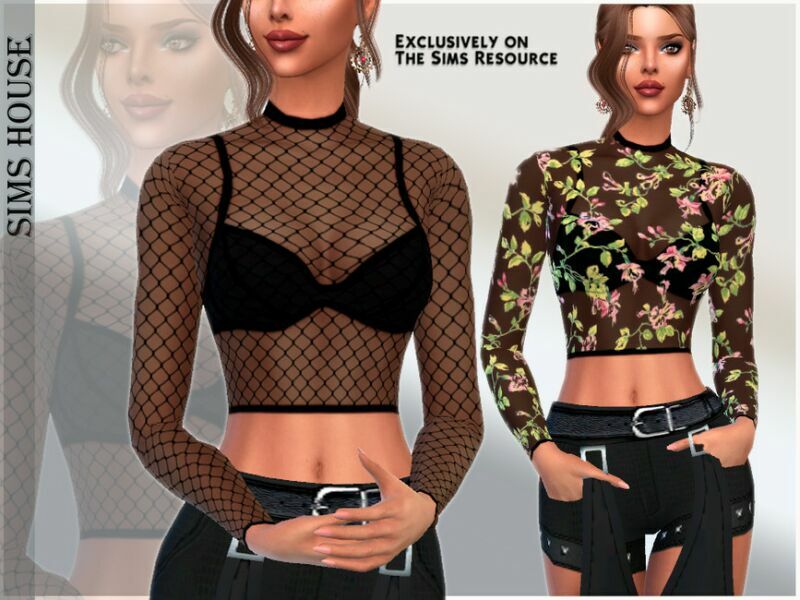 Long Sleeve Sheer TOP 1 Long Sleeve Sheer TOP Sims 4 CC