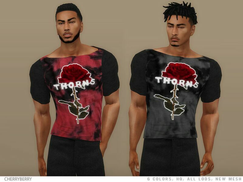 Men’S Rose T-Shirt By Cherryberrysim 1 Men’S Rose T-Shirt By Cherryberrysim Sims 4 CC