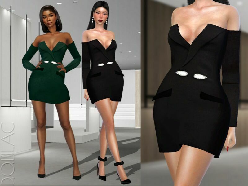 Off-The-Shoulder Dress DO304 1 Off-The-Shoulder Dress DO304 Sims 4 CC