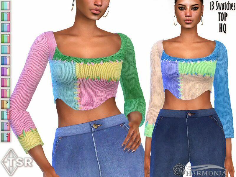 Patchwork Knit Corset TOP By Harmonia 1 Patchwork Knit Corset TOP By Harmonia Sims 4 CC