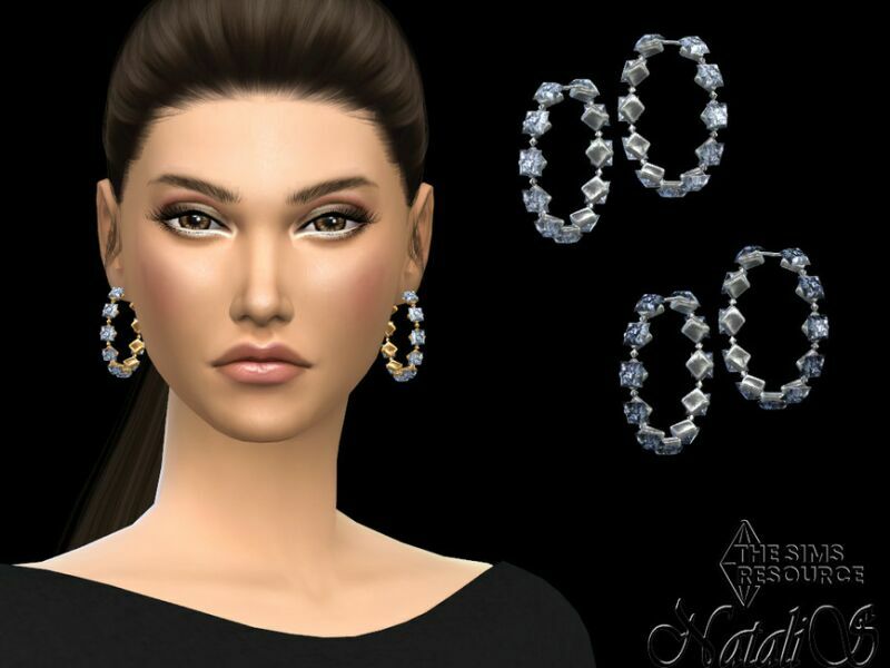 Princess CUT Crystals Hoop Earrings By Natalis 1 Princess CUT Crystals Hoop Earrings By Natalis Sims 4 CC