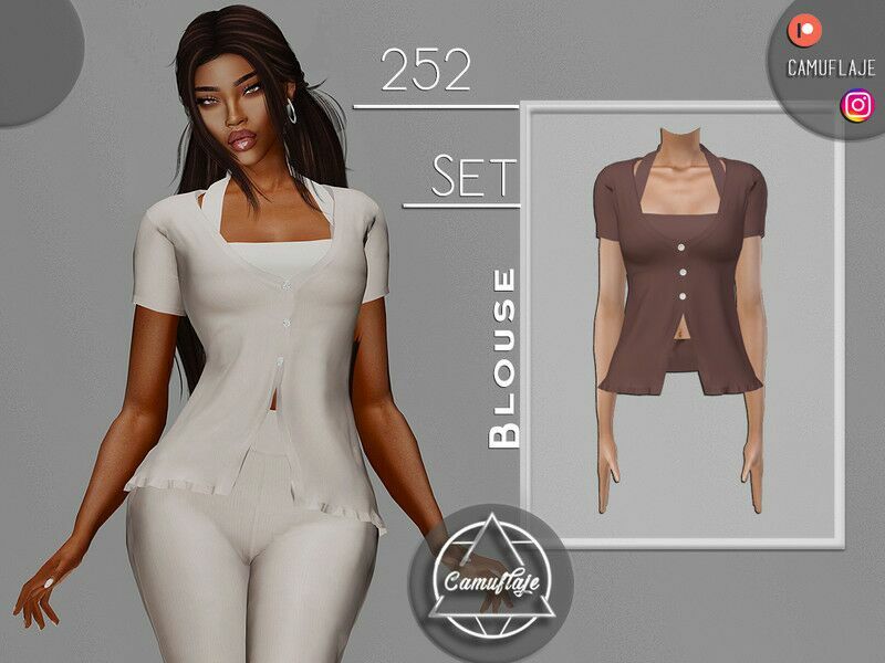 SET 252 – Buttons UP Blouse By Camuflaje 1 SET 252 – Buttons UP Blouse By Camuflaje Sims 4 CC