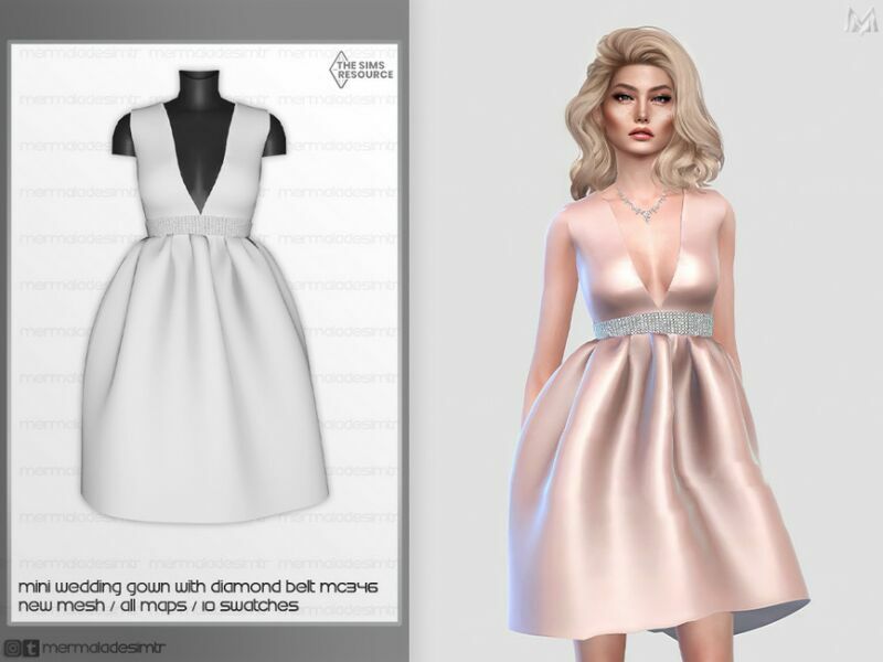 Short Wedding Gown With Diamond Belt MC346 By Mermaladesimtr 1 Short Wedding Gown With Diamond Belt MC346 By Mermaladesimtr Sims 4 CC