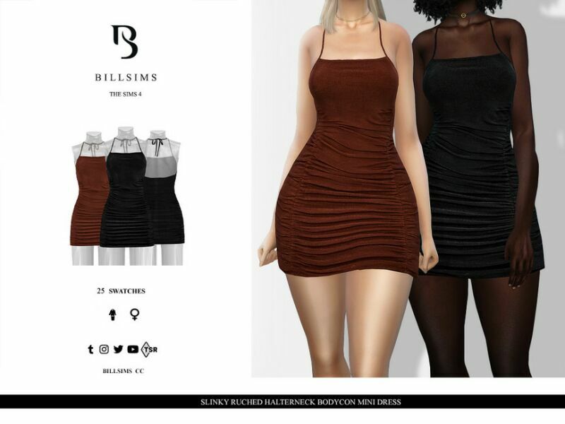 Slinky Ruched Halterneck Bodycon Mini Dress 1 Slinky Ruched Halterneck Bodycon Mini Dress Sims 4 CC