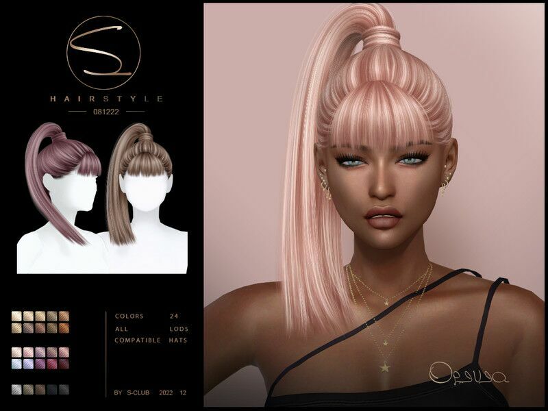 Straight Ponytail With Bangs Hairstyle(Olivia081222) By S-Club 1 Straight Ponytail With Bangs Hairstyle(Olivia081222) By S-Club Sims 4 CC